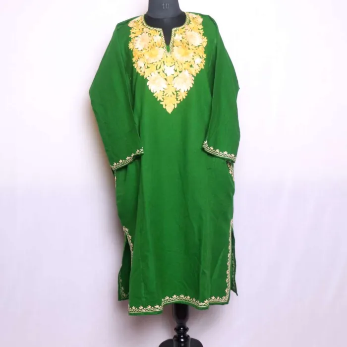 Elegant Green Cashmilon Pheran with Aari Embroidery - Baghmehtab Collection - Image 2