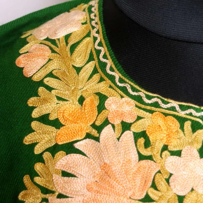 Elegant Green Cashmilon Pheran with Aari Embroidery - Baghmehtab Collection - Image 3