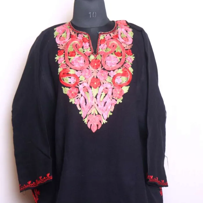 Beautiful Black Aari Worked Pheran Crafted in Cashmilon - Baghmehtab Collection