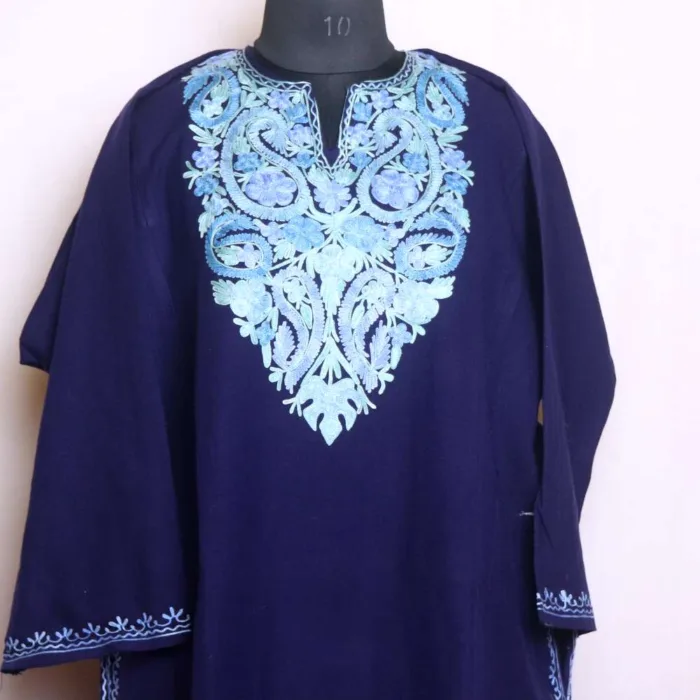 Stylish Winter Wear Dark Blue Pheran in Cashmilon with Aari Embroidery - Baghmehtab Collection