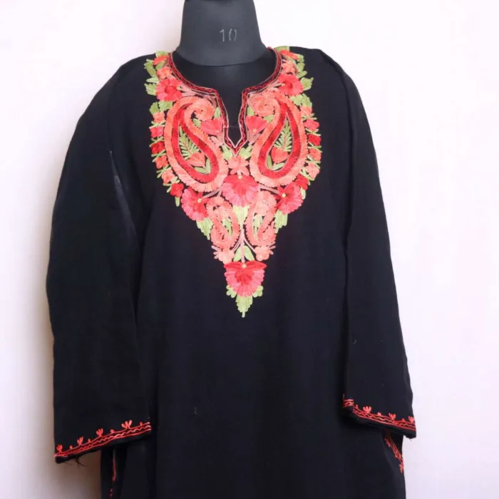 Stylish Black Winter Wear Pheran in Cashmilon with Aari Embroidery - Baghmehtab Collection