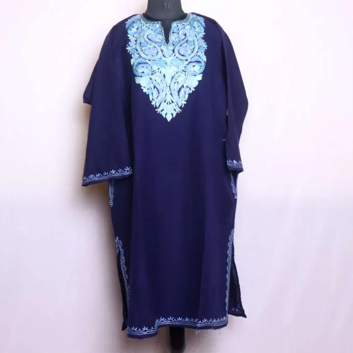 Stylish Winter Wear Dark Blue Pheran in Cashmilon with Aari Embroidery - Baghmehtab Collection - Image 2