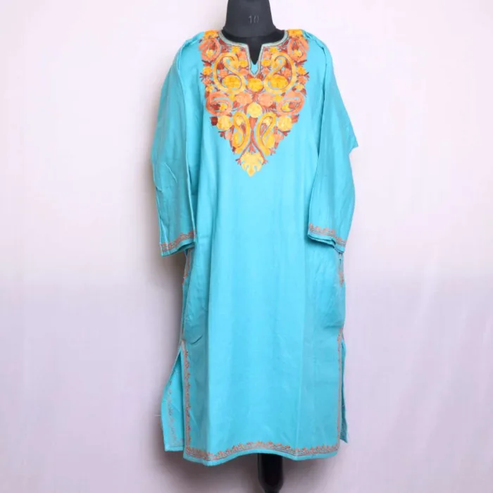 Adorable Aqua Aari Worked Pheran in Soft Cashmilon Fabric - Baghmehtab Collection - Image 2