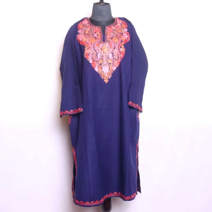 Warm and Elegant Darl Blue Cashmilon Pheran with Aari Detailing - Baghmehtab Collection - Image 2