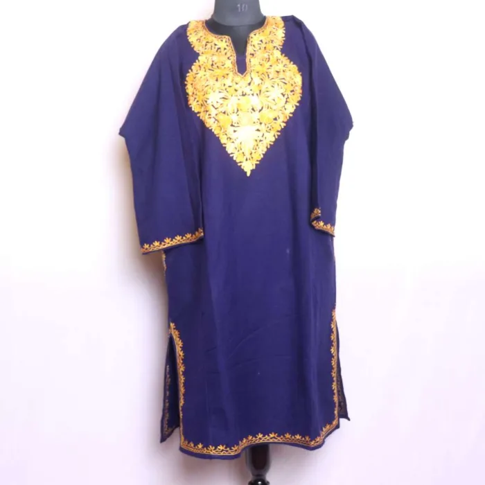 Cozy and Stylish Dark Blue Cashmilon Pheran with Aari Embroidery - Baghmehtab Collection - Image 2