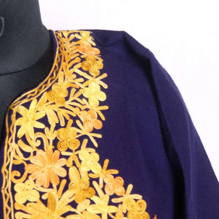 Cozy and Stylish Dark Blue Cashmilon Pheran with Aari Embroidery - Baghmehtab Collection - Image 3