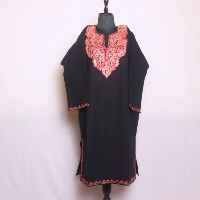 Classic Black Kashmiri Pheran in Cashmilon Fabric with Aari Embroidery - Chattabal Collection - Image 2