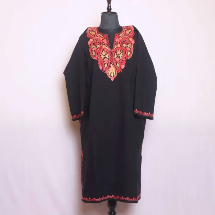 Beautifully Designed Black Cashmilon Pheran with Aari Embroidery - Chattabal Collection - Image 2