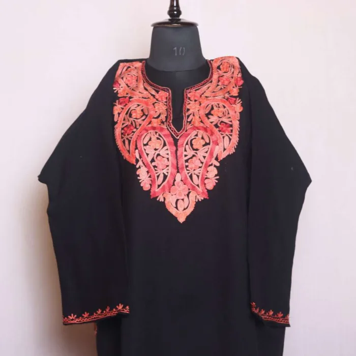 Classic Black Kashmiri Pheran in Cashmilon Fabric with Aari Embroidery - Chattabal Collection