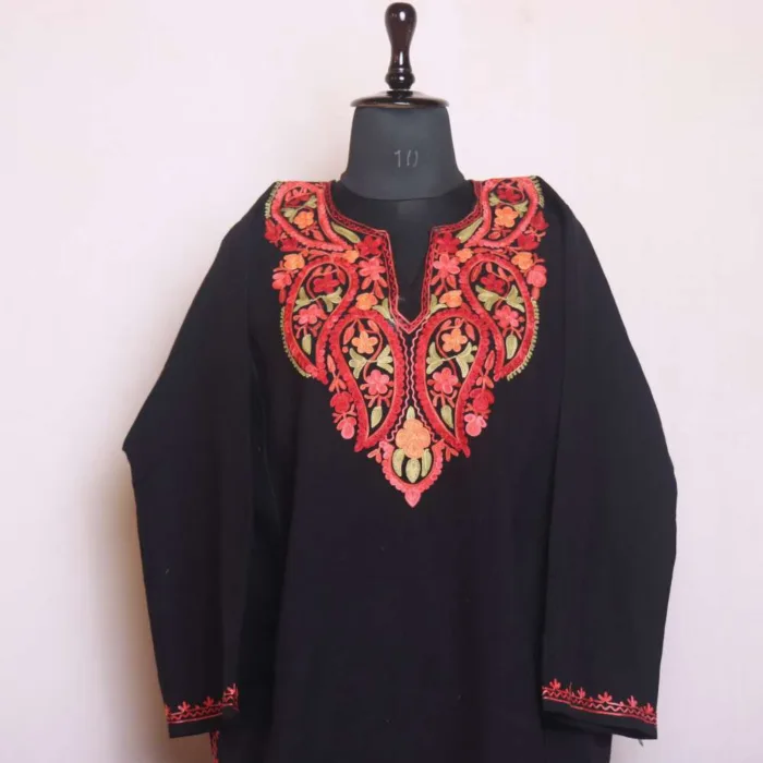 Beautifully Designed Black Cashmilon Pheran with Aari Embroidery - Chattabal Collection