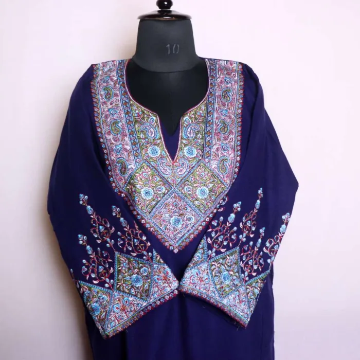 Elegant Indigo Needlework Pheran | Phiran in Soft Cashmilon Fabric - Badamweer Collection