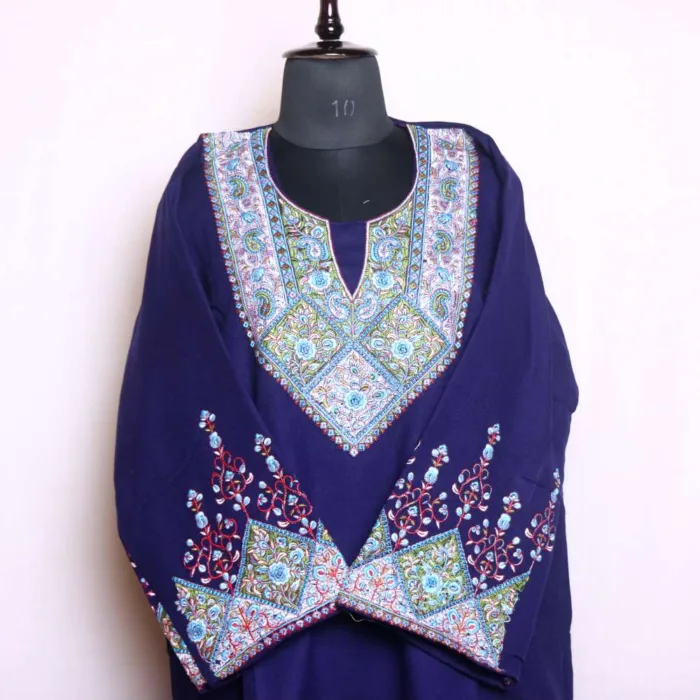 Dark Blue Needlework Pheran | Phiran in Cashmilon Fabric - Badamweer Collection