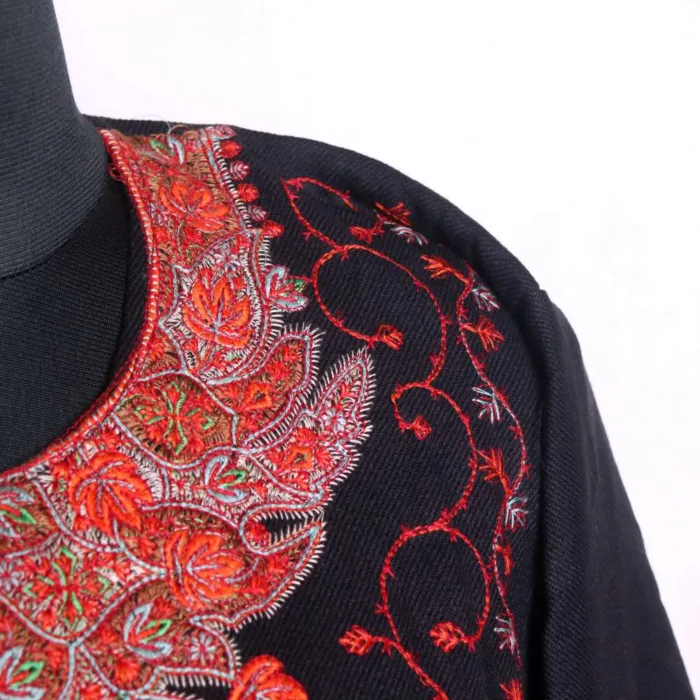 Black All-Over Needleworked Loose Pheran | Phiran with Cashmilon Comfort - Badamweer Collection - Image 3