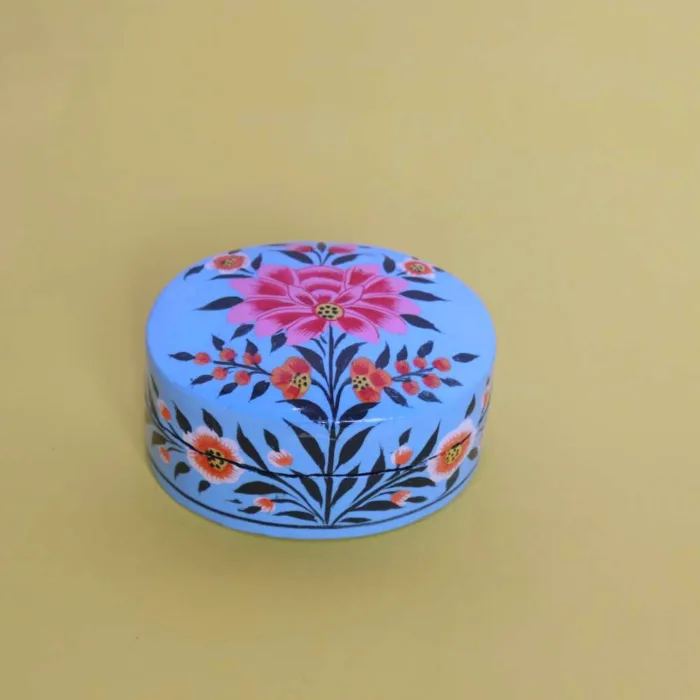 Sky Blue Handcrafted Small Paper Machie Box with Floral Art