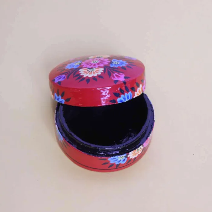 Red Miniature Paper Machie Box with Vibrant Hand-Painted Design - Image 3