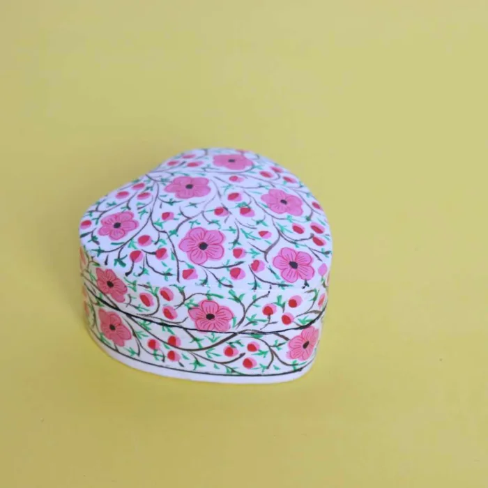 Tiny Heart Shaped & Hand-Painted White Paper Machie Box