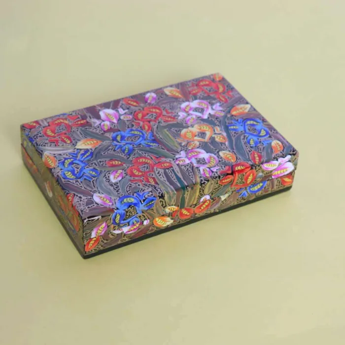 Elegant Multicolored Paper Machie Box with Hand-Painted Floral Motifs