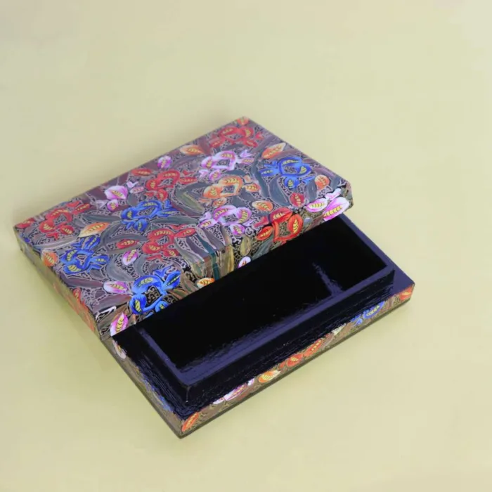 Elegant Multicolored Paper Machie Box with Hand-Painted Floral Motifs - Image 2