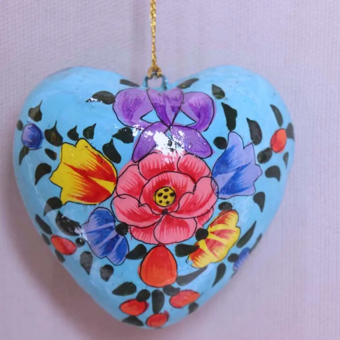 Set of 3 Heart-Shaped Hanging Paper Machie Balls with Hand-Painted Art - Image 3