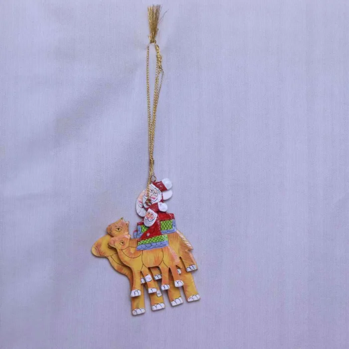 Kashmiri Paper Machie Santa on Camel | Unique Hanging Artwork - Image 2