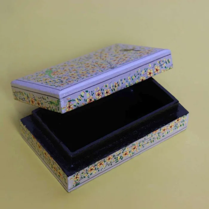 Handcrafted Beige Paper Machie Box with Detailed Patterns - Image 2