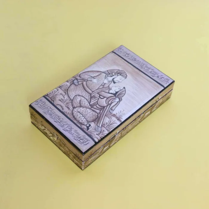 Light Brown Mughal Darbar Paper Machie Box with Artistic Raja-Rani Designing