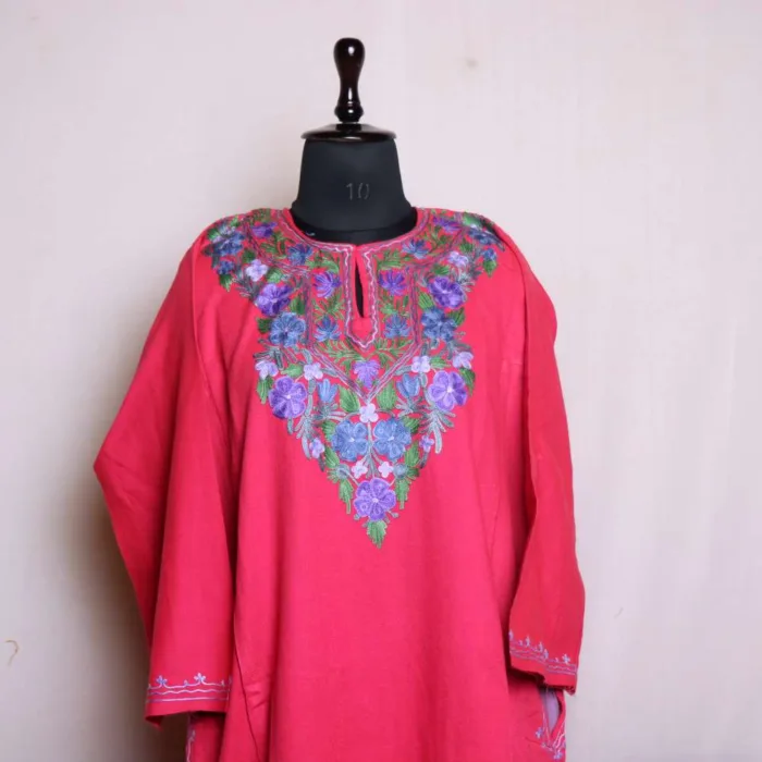 Elegant Pinkish Cashmilon Pheran | Phiran with Aari Embroidery - Nowhatta Collection