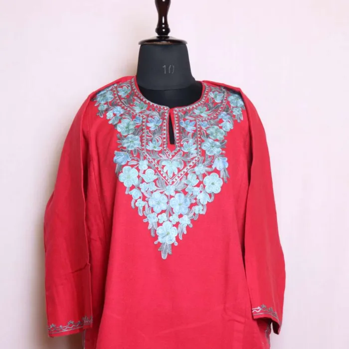 Pinkish Cashmilon Pheran with Aari Embroidery - Nowhatta Collection