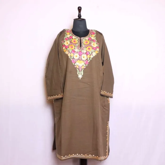 Exquisite Aari Embroidered Beige Cashmilon Pheran | Feran for Women - Nowhatta Collection - Image 2