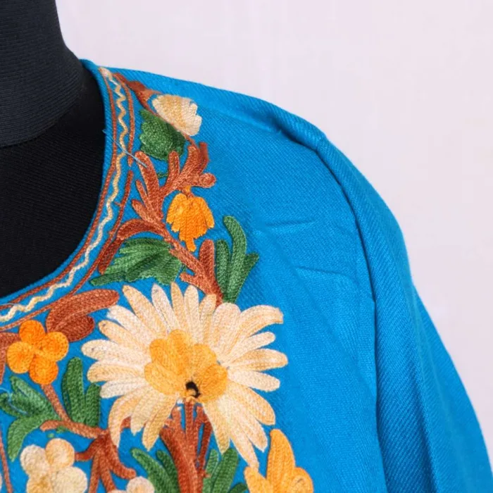 Vivid Sky Blue Cashmilon Fabric Pheran | Feran with Aari Embroidery - Nowhatta Collection - Image 3