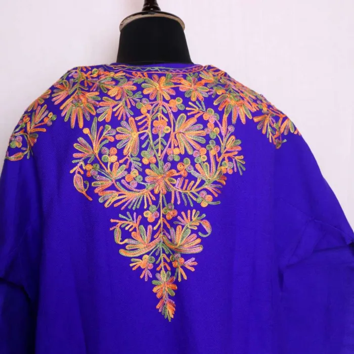 Graceful Royal Blue Front-Back Aari Work Pheran in Soft Cashmilon Fabric - Baghimehtab collection - Image 3