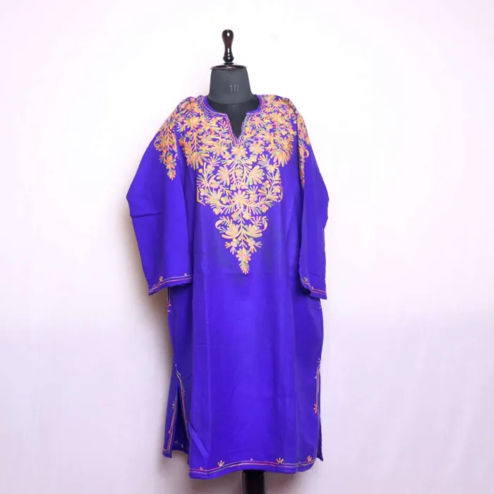 Graceful Royal Blue Front-Back Aari Work Pheran in Soft Cashmilon Fabric - Baghimehtab collection - Image 2