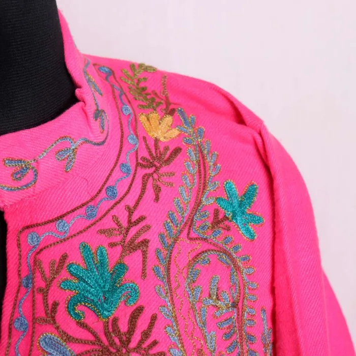 Adorable Pinkish Cashmilon Pheran with Intricate Aari and Zari Embroidery - Baghimehtab collection - Image 3