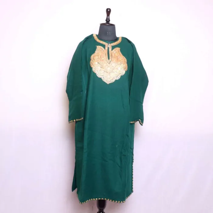 Dark Green Cashmilon Tilla Embroidered Pheran | Feran | Phiran - Badamweer collection - Image 2