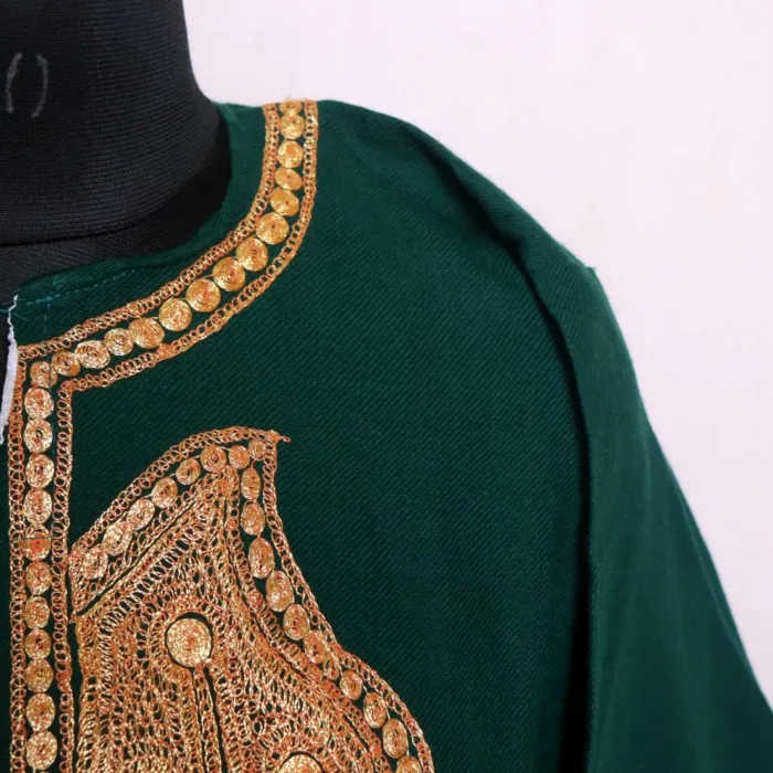 Dark Green Cashmilon Tilla Embroidered Pheran | Feran | Phiran - Badamweer collection - Image 3