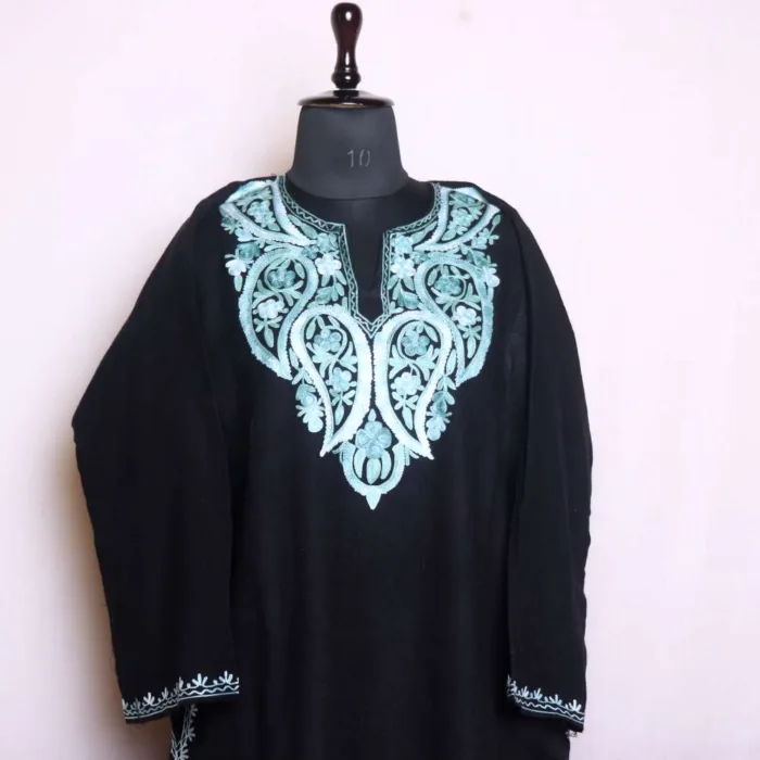 Classic Black Aari Embroidered Pheran in Cashmilon Fabric - Badamweer Collection