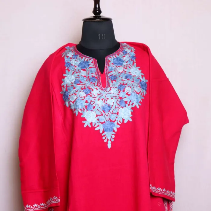 Stunning Hot Pink Loose Cashmilon Pheran with Beautiful Aari Embroidery - Badamweer Collection