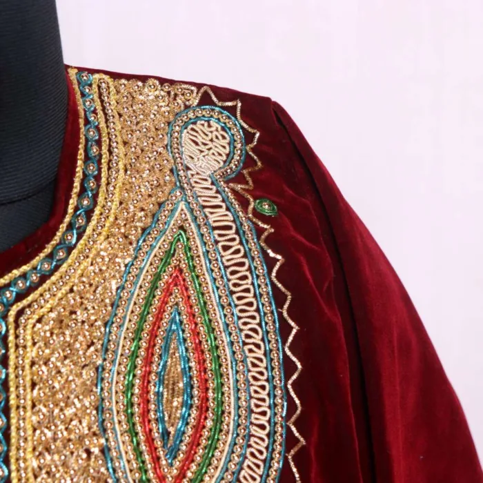 Maroon Velvet Loose Pheran with Hand Dabka Work - Wazeer Bagh Collection - Image 3