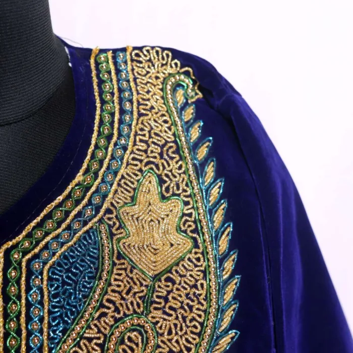 Navy Blue Elegant Hand Dabka Embroidered Loose Velvet Pheran - Wazeer Bagh Collection - Image 3