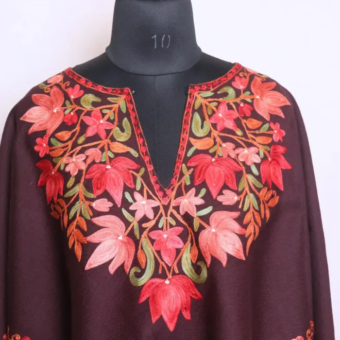 Brown Premium Winter Poncho | Ponchu fine Ari Embroidery - Image 3