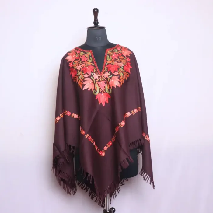 Brown Premium Winter Poncho | Ponchu fine Ari Embroidery