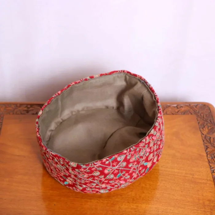 Yousufi Red Toosha Paper Mache Needlework Cap - Image 4