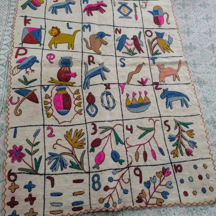 Handcrafted Wool Namda Rug with Timeless Aari Embroidery in Kids ABC Nursery Detailing (6x4 ft) - Image 3