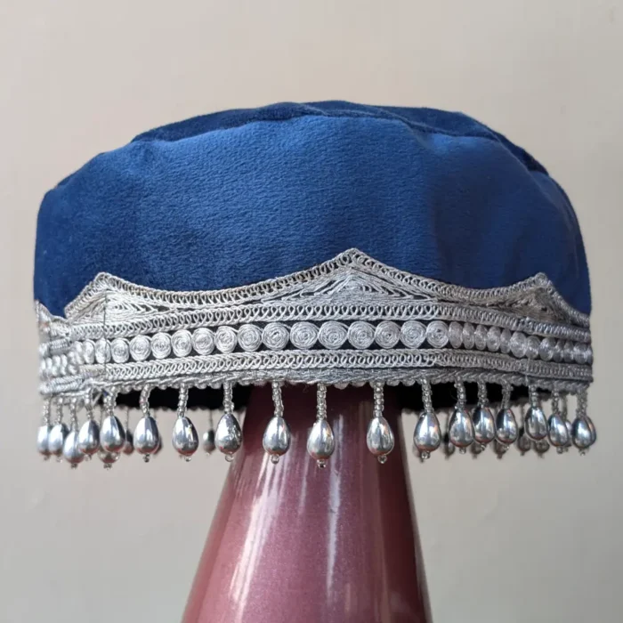 Royal Blue Velvet Bridal Cap with Delicate Tilla Craftsmanship