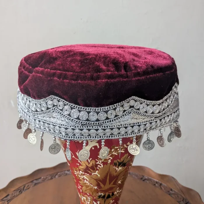 Maroon Velvet Bridal Cap with Delicate Tilla Craftsmanship