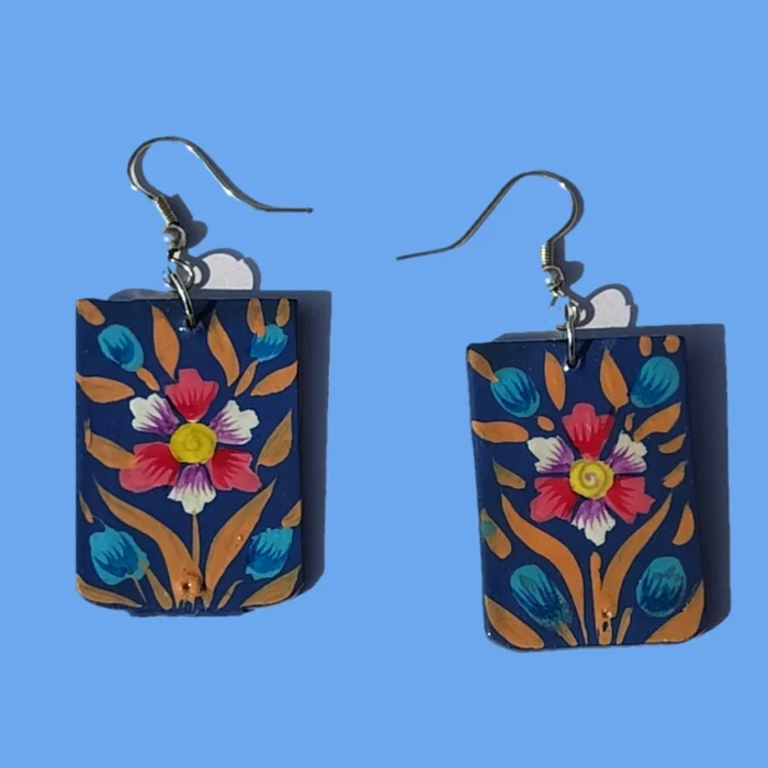 Classic Kashmiri Blue Color Paper Machie Earrings with Vintage Charm - Aharbal Collection