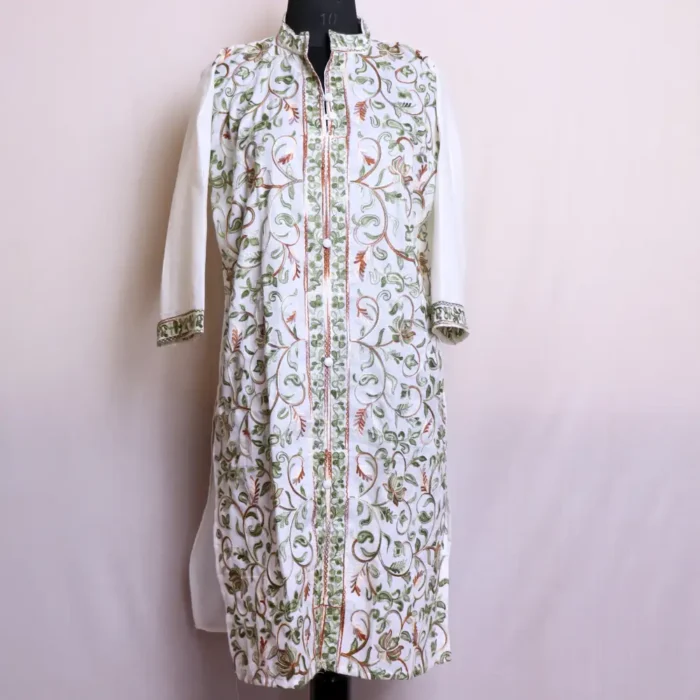 White Jaal Aari Embroidery Kurti - Khayam Collection