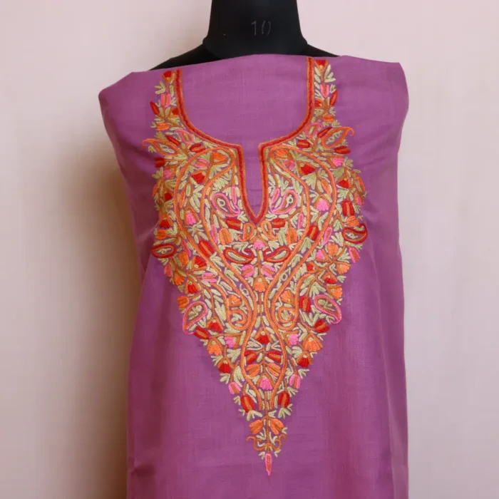 Light Purple 2PC Kashmiri Cotton Suit With Hand Aari Embroidery - Zikr Collection