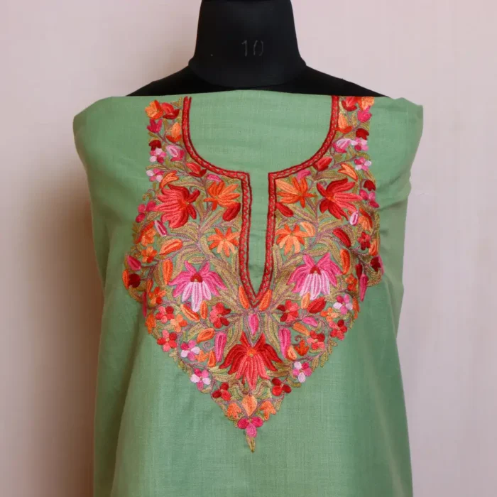 Sea Green 2PC Kashmiri Cotton Suit With Hand Aari Embroidery - Zikr Collection