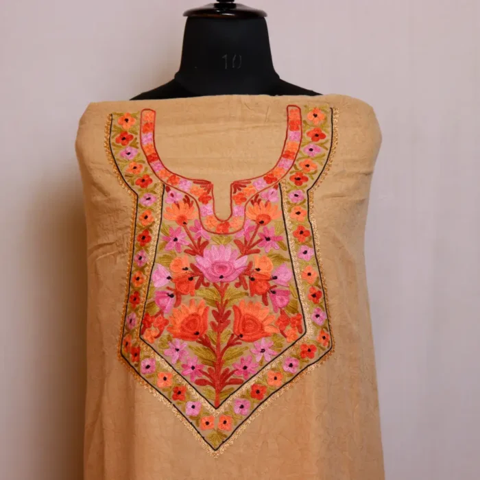 Creamy 2PC Crush Cotton Suit With Kashmiri Ari and Tilla Work - Dal Gate Collection